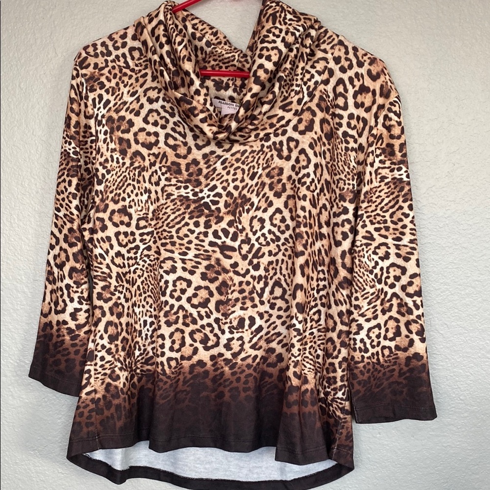 Leopard Print Cowl Neck Women's Top - Brown